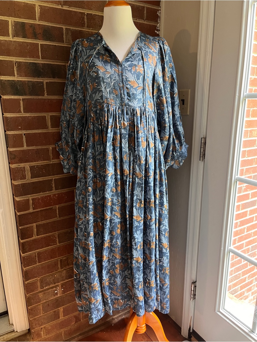 Bohemian oversized Floral Blue and Mustard Midi Dress